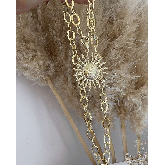 Collar XL Maxi Sol punto Luz Cristal  eslabones mixtos 