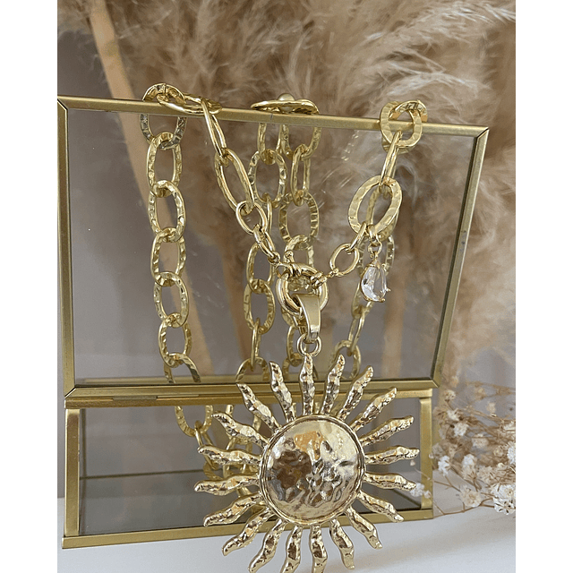 Collar XL Maxi Sol punto Luz Cristal  eslabones mixtos 
