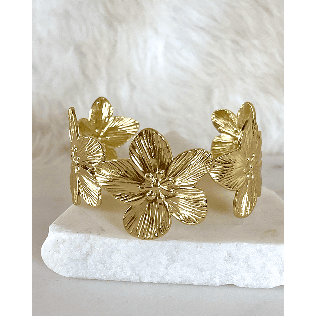 Dúo Brazaletes Flor Hawaii Turquesa Gold