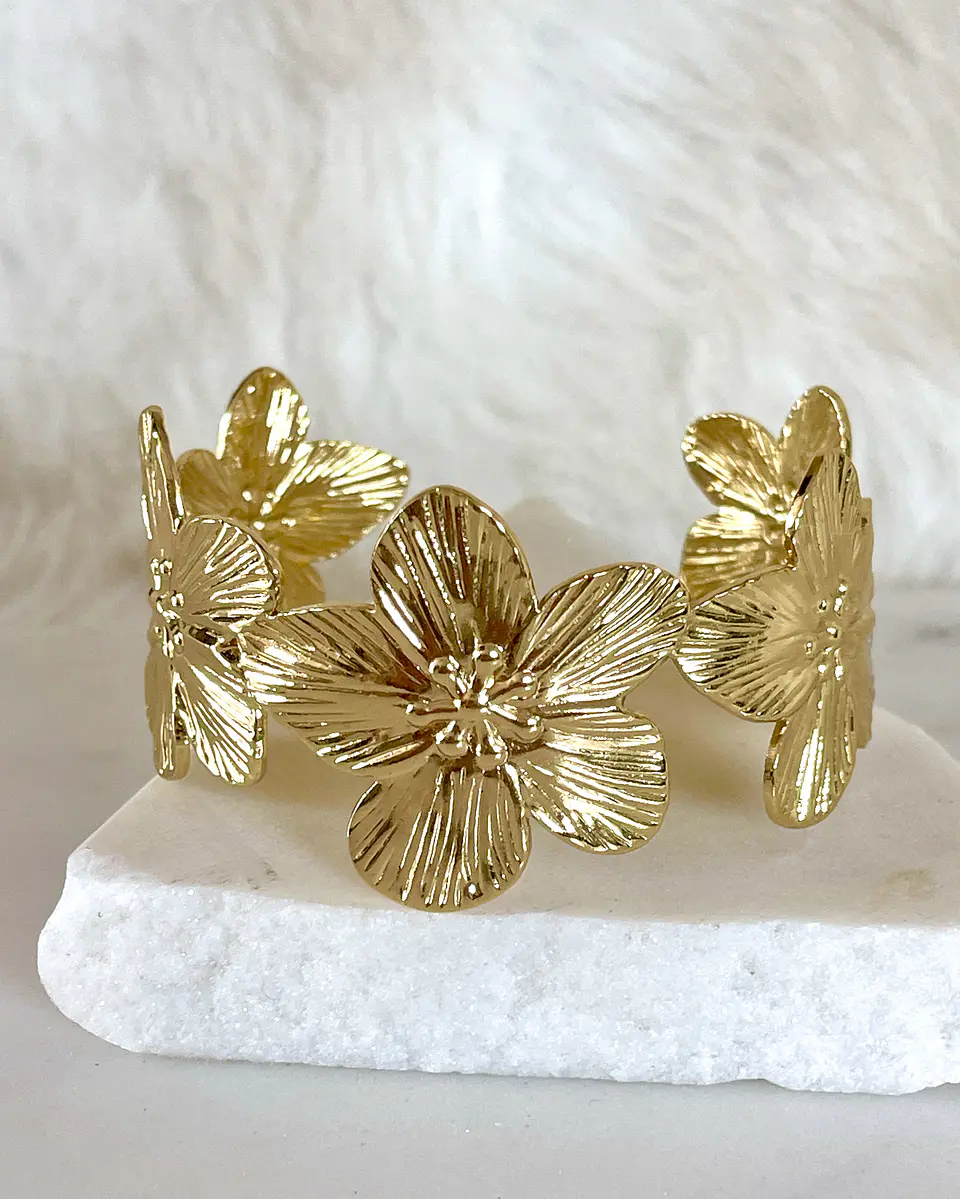Dúo Brazaletes Flor Hawaii Turquesa Gold 5