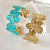 Dúo Brazaletes Flor Hawaii Turquesa Gold