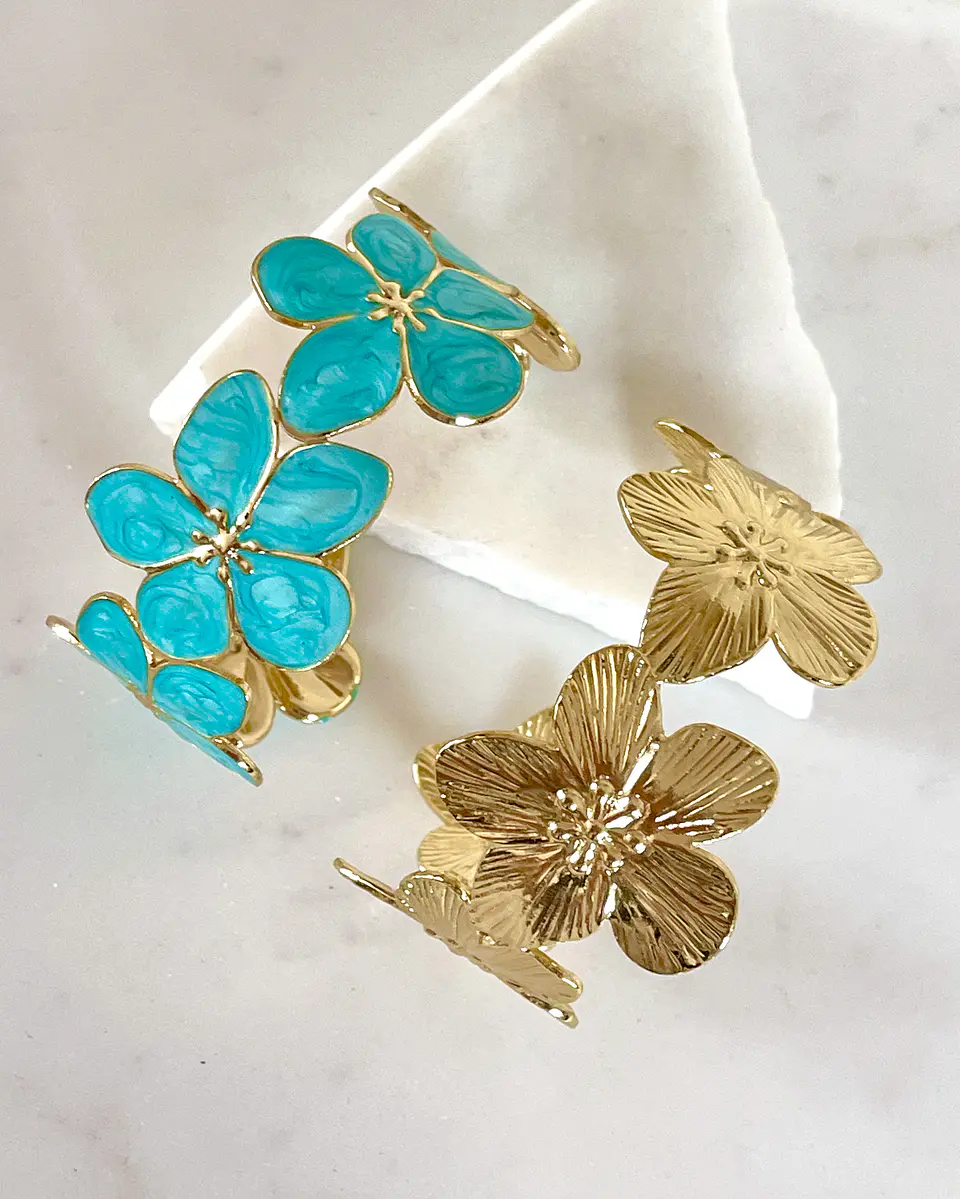 Dúo Brazaletes Flor Hawaii Turquesa Gold 3