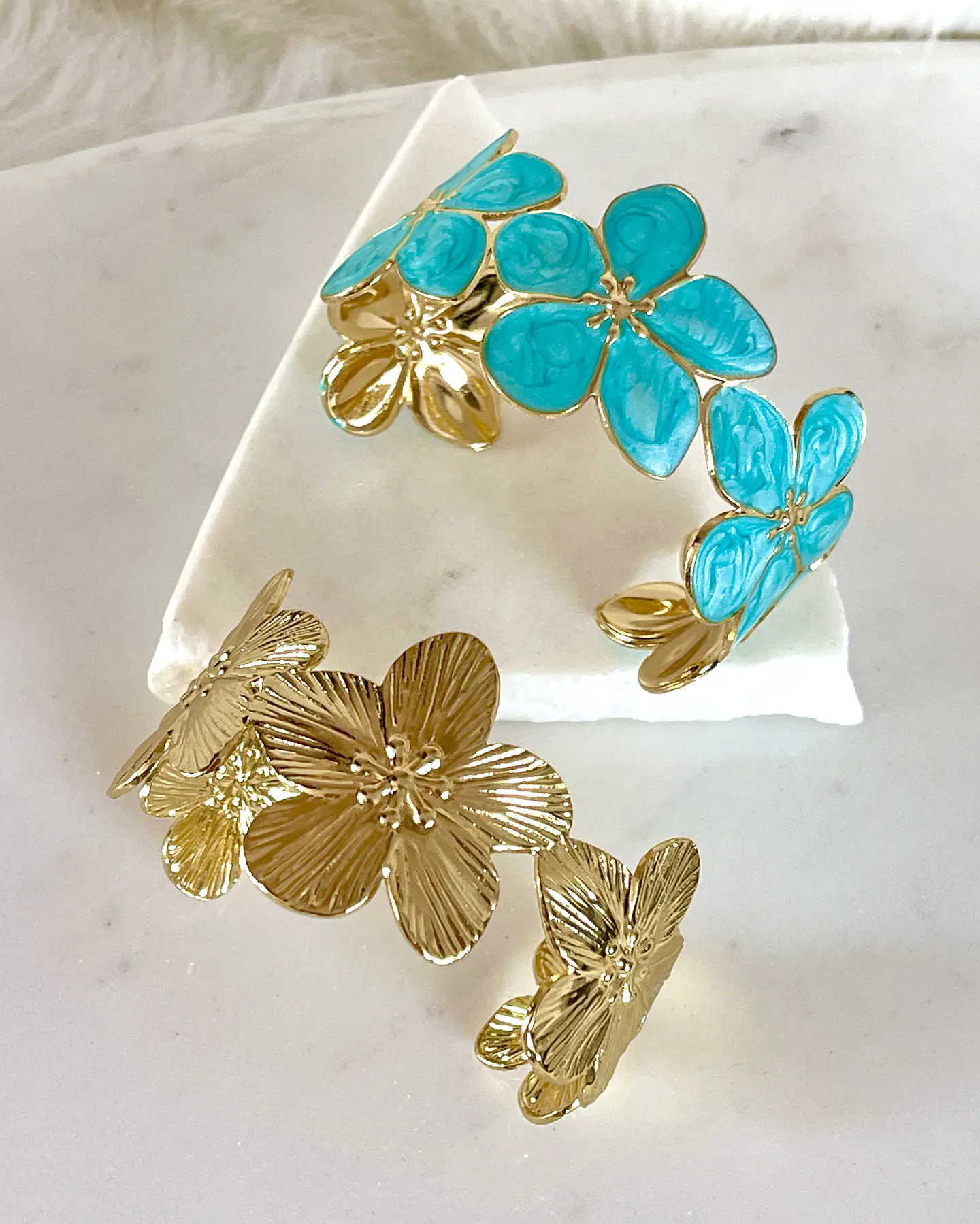 Dúo Brazaletes Flor Hawaii Turquesa Gold 7