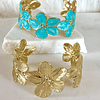 Dúo Brazaletes Flor Hawaii Turquesa Gold
