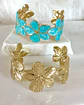 Dúo Brazaletes Flor Hawaii Turquesa Gold - Miniatura 8