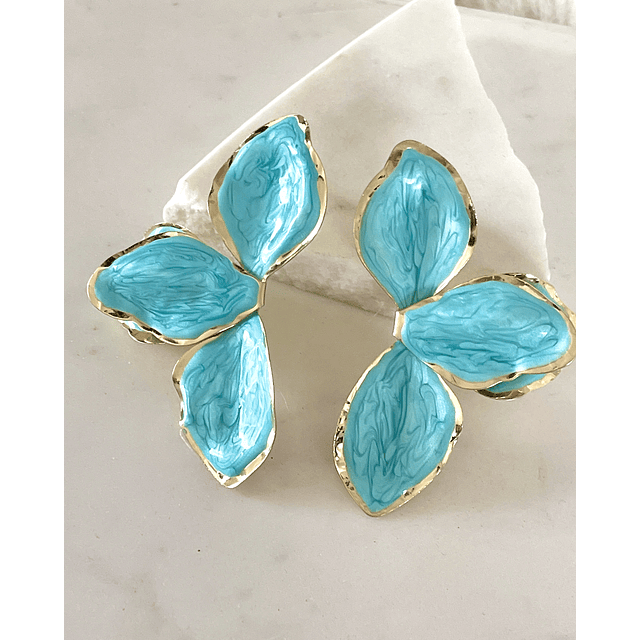 Aros Maxi Pétalos Turquesa Esmaltados Gold