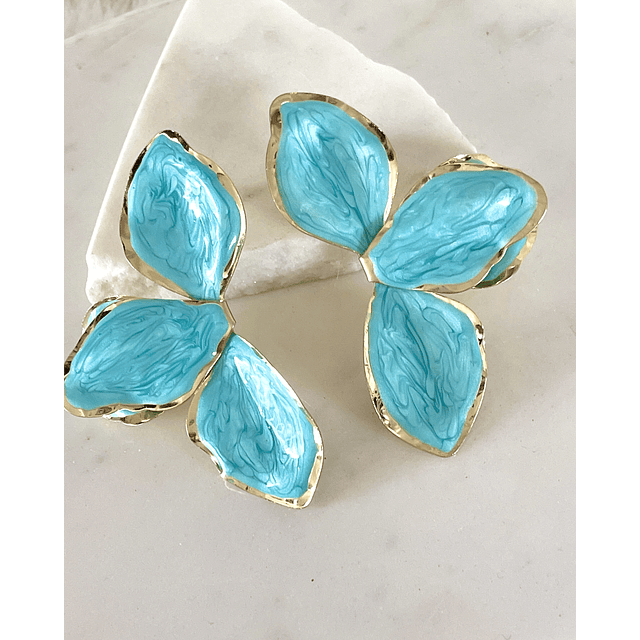 Aros Maxi Pétalos Turquesa Esmaltados Gold