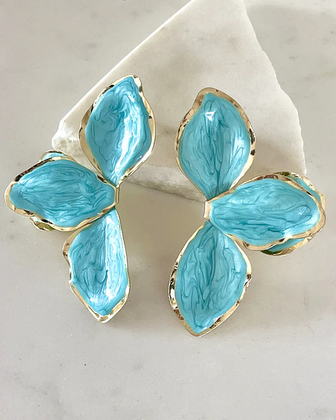 Aros Maxi Pétalos Turquesa Esmaltados Gold
