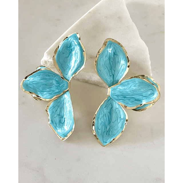 Aros Maxi Pétalos Turquesa Esmaltados Gold