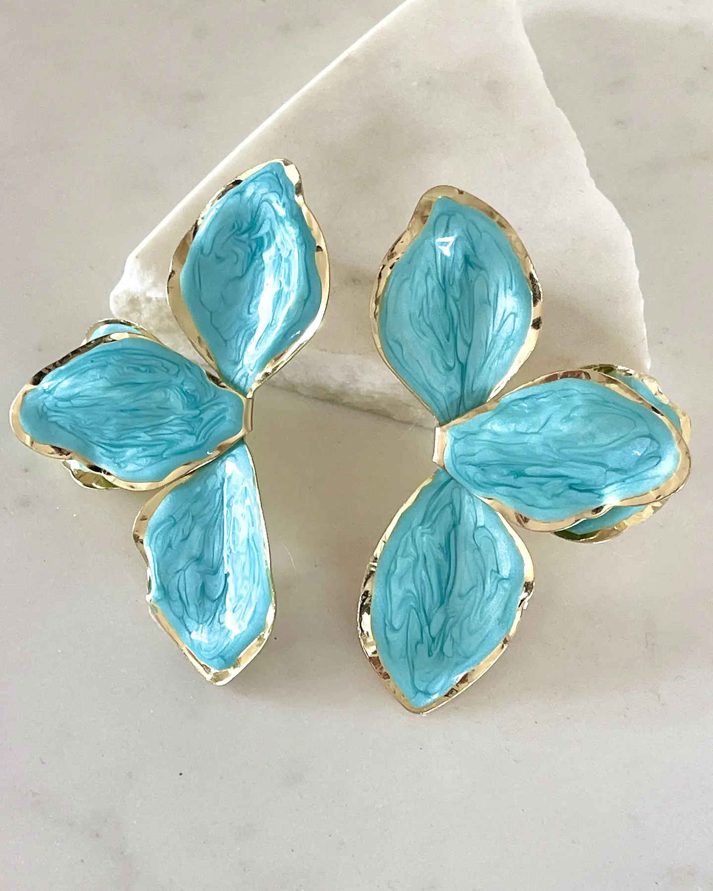 Aros Maxi Pétalos Turquesa Esmaltados Gold 1