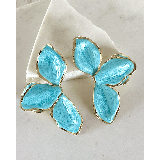 Aros Maxi Pétalos Turquesa Esmaltados Gold