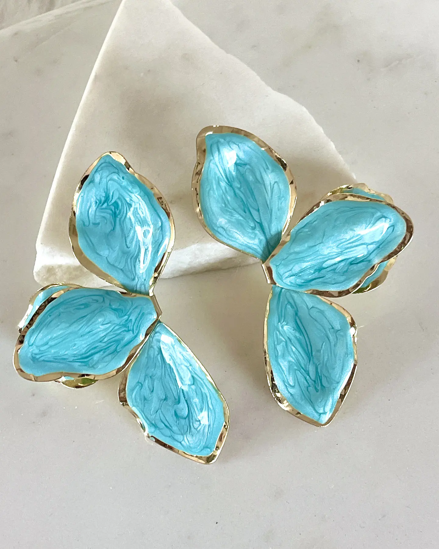 Aros Maxi Pétalos Turquesa Esmaltados Gold 5