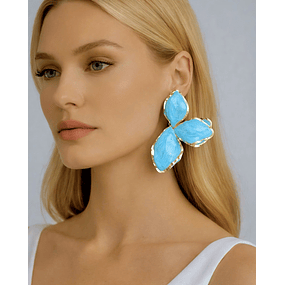 Aros Maxi Pétalos Turquesa Esmaltados Gold