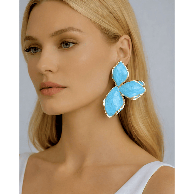 Aros Maxi Pétalos Turquesa Esmaltados Gold