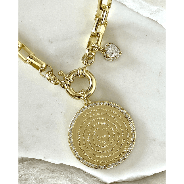 Collar Medallón Padre Nuestro Circones eslabones rectangulares macizos gold