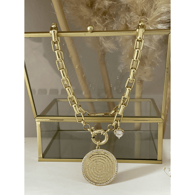 Collar Medallón Padre Nuestro Circones eslabones rectangulares macizos gold