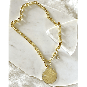 Collar Medallón Padre Nuestro Circones eslabones rectangulares macizos gold