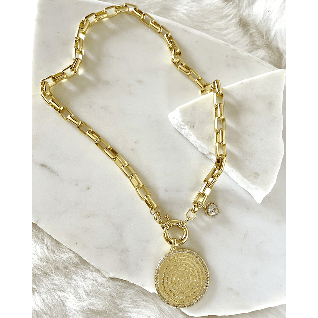 Collar Medallón Padre Nuestro Circones eslabones rectangulares macizos gold