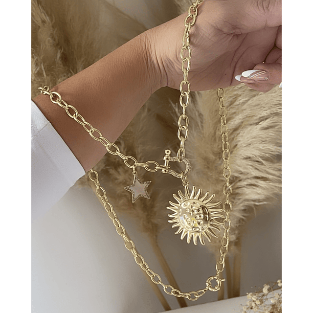 Collar XL Maxi Girasol estrella eslabones ovalados Gold