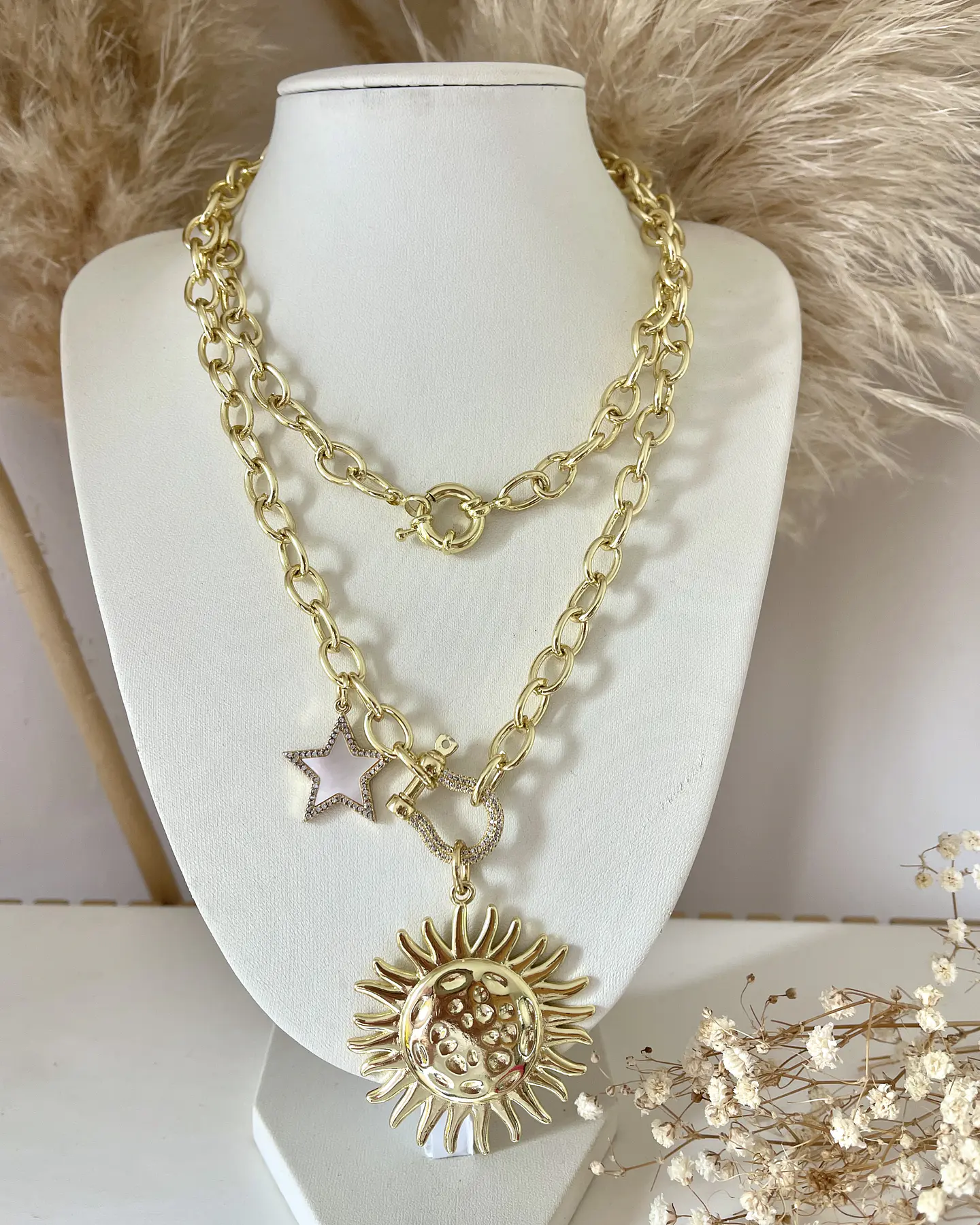 Collar XL Maxi Girasol estrella eslabones ovalados Gold 7