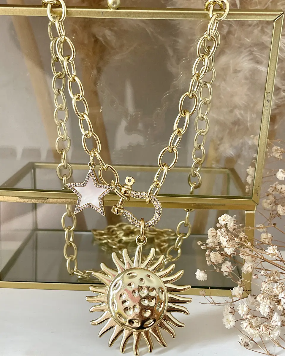 Collar XL Maxi Girasol estrella eslabones ovalados Gold 12