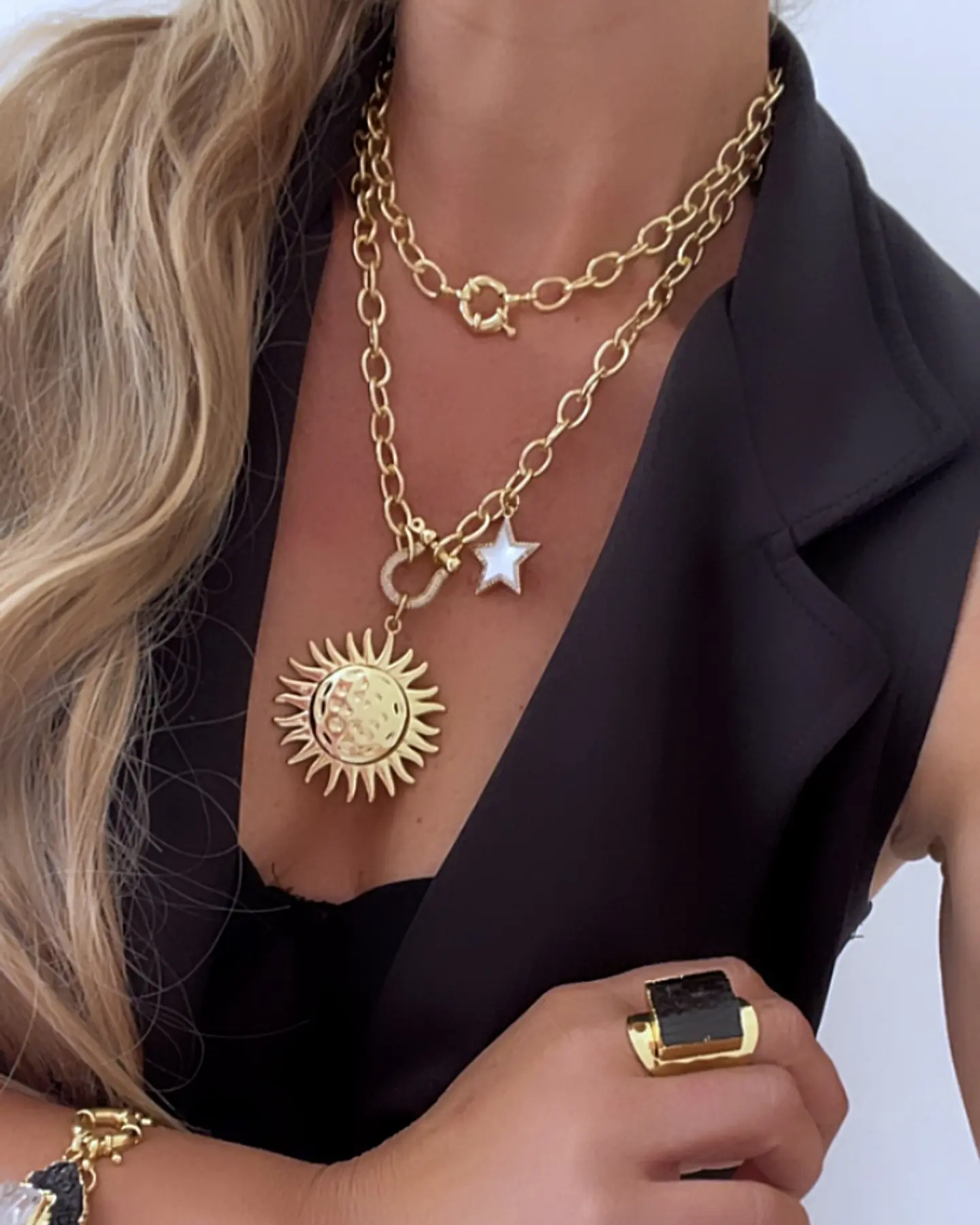 Collar XL Maxi Girasol estrella eslabones ovalados Gold 1