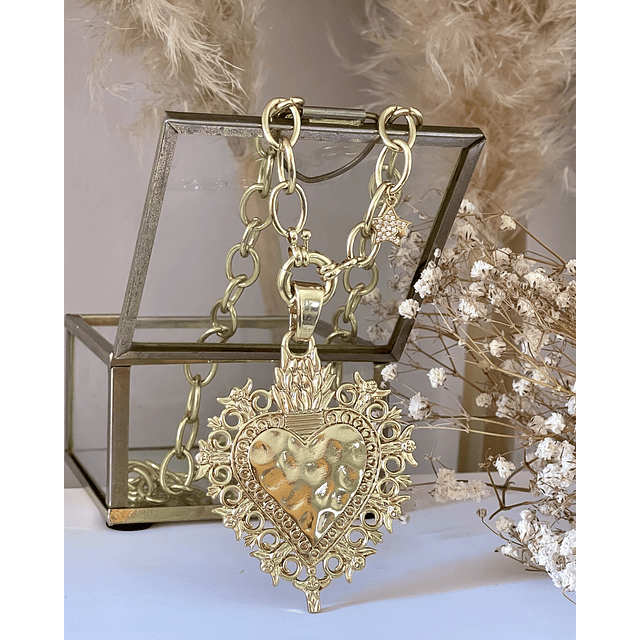 Collar XL Maxi Corazon Barroco Punto luz Gold