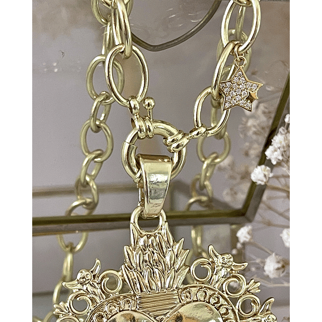 Collar XL Maxi Corazon Barroco Punto luz Gold