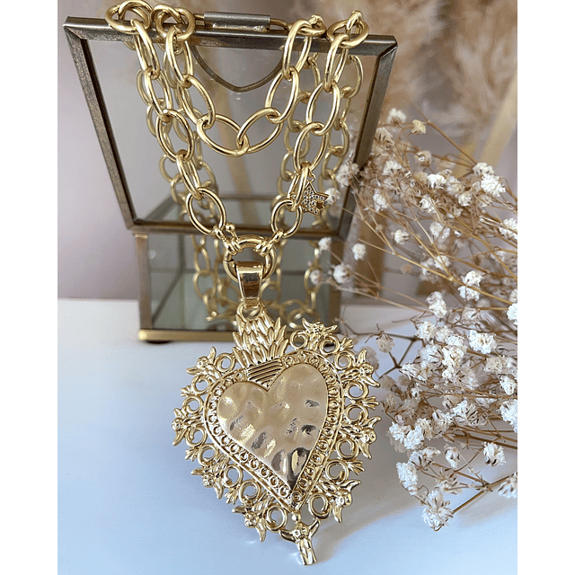 Collar XL Maxi Corazon Barroco Punto luz Gold