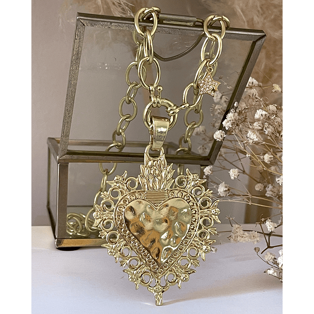 Collar XL Maxi Corazon Barroco Punto luz Gold