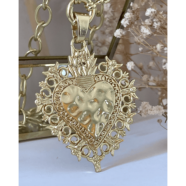 Collar XL Maxi Corazon Barroco Punto luz Gold