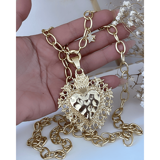 Collar XL Maxi Corazon Barroco Punto luz Gold