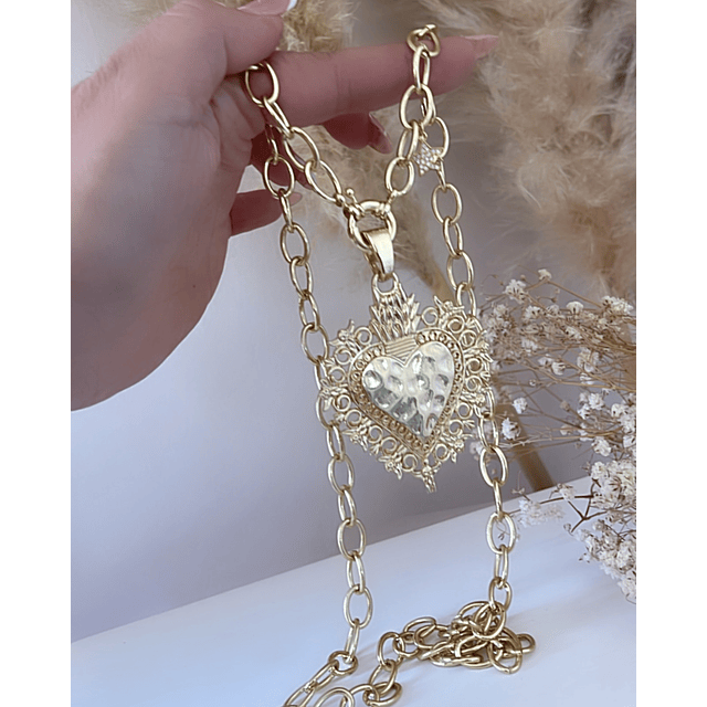 Collar XL Maxi Corazon Barroco Punto luz Gold