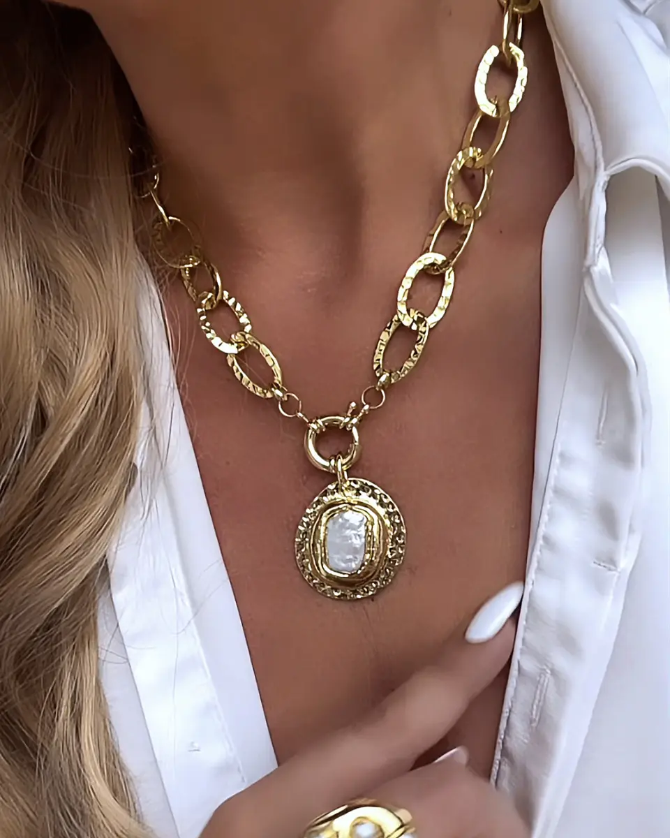 Collar Maxi medallón Nácar Maxi Eslabones Gold 5
