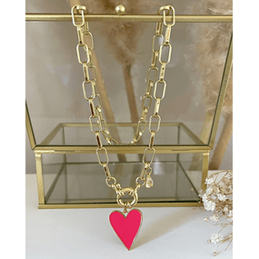 Collar Corazón Fucsia Esmaltado Gold