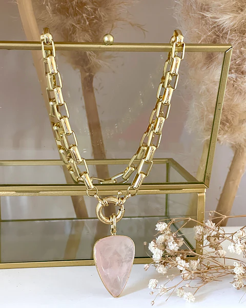 Collar Cuarzo Rosa Gold 