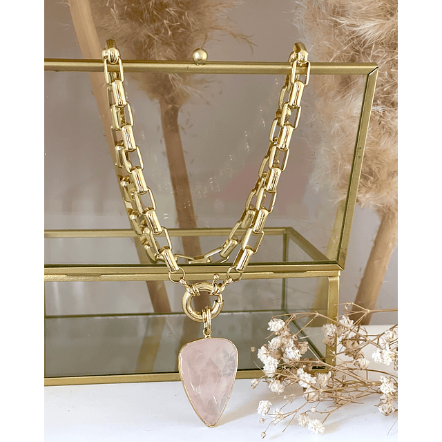 Collar Cuarzo Rosa Gold 
