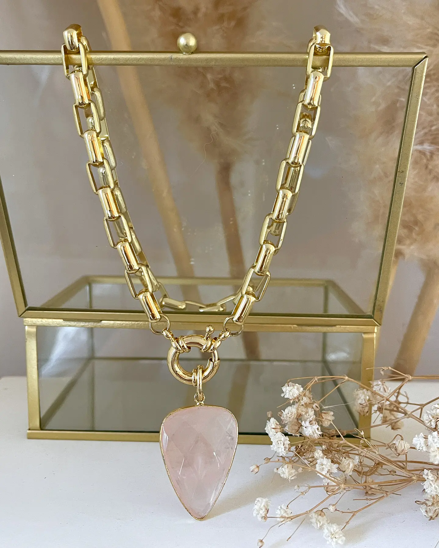 Collar Cuarzo Rosa Gold  3