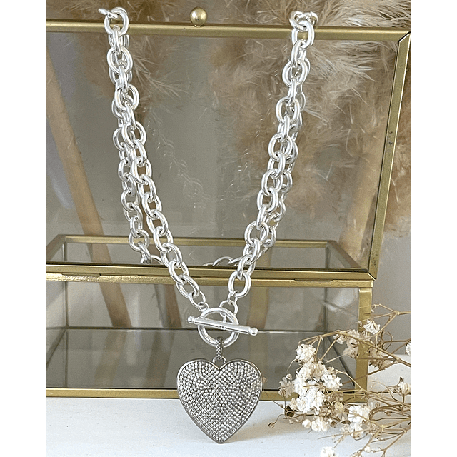 Collar Maxi Corazon Circones eslabones ovalados Silver