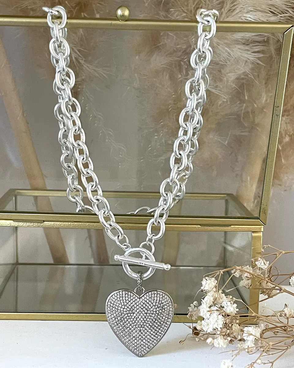 Collar Maxi Corazon Circones eslabones ovalados Silver 1