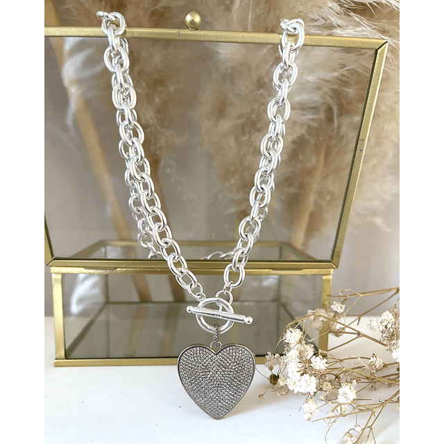 Collar Maxi Corazon Circones eslabones ovalados Silver