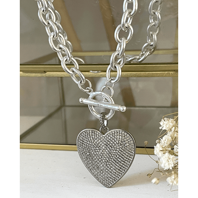 Collar Maxi Corazon Circones eslabones ovalados Silver
