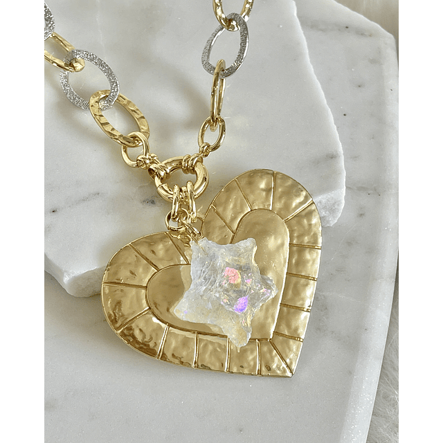 Collar XL  Maxi Corazón Estrella cuarzo tornasol