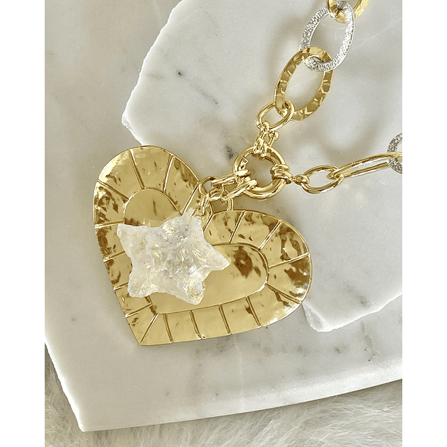 Collar XL  Maxi Corazón Estrella cuarzo tornasol