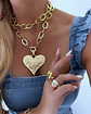 Collar XL maxi Corazon y eslabones martillados gold - Miniatura 1