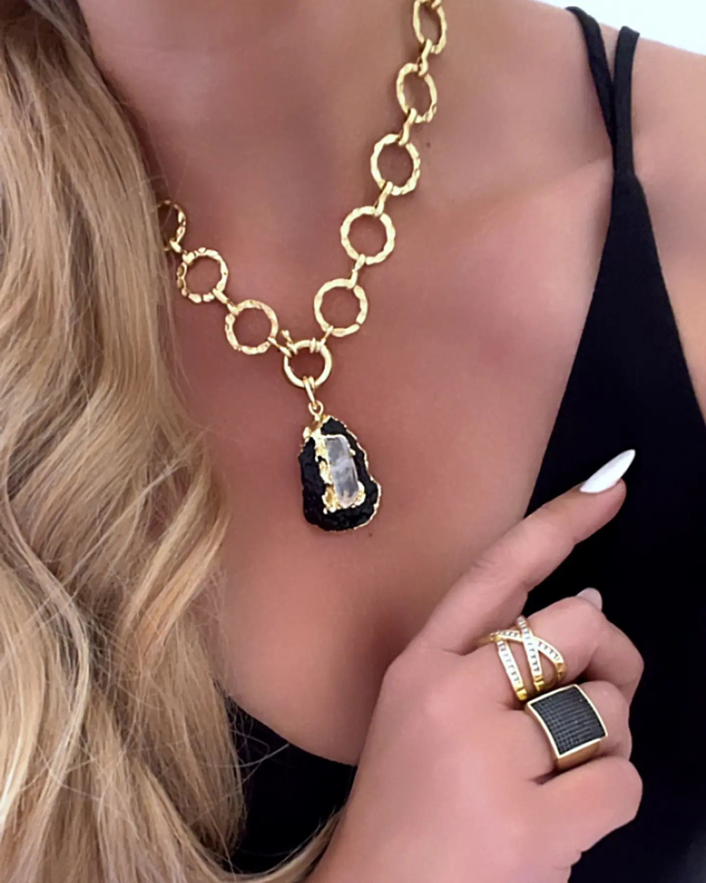 Collar Turmalina Negra Maxi eslabones redondos Gold 1