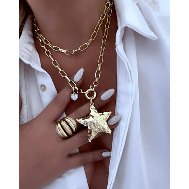 Collar XL Estrella Martillada Gold punto luz 