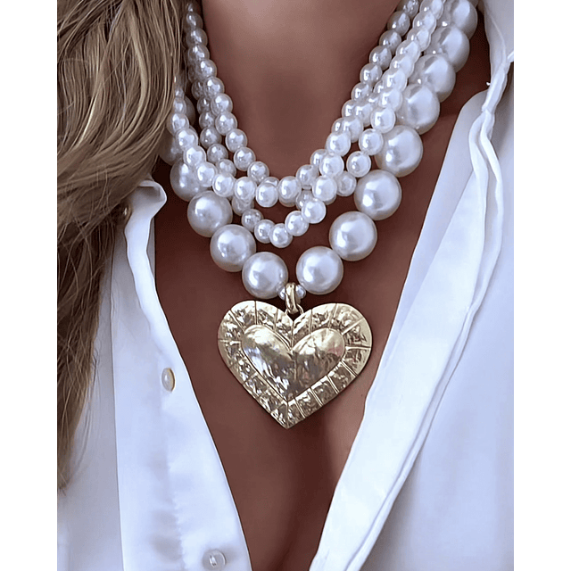 Collar Lia  Maxi Perlas Dije  Corazón Gold