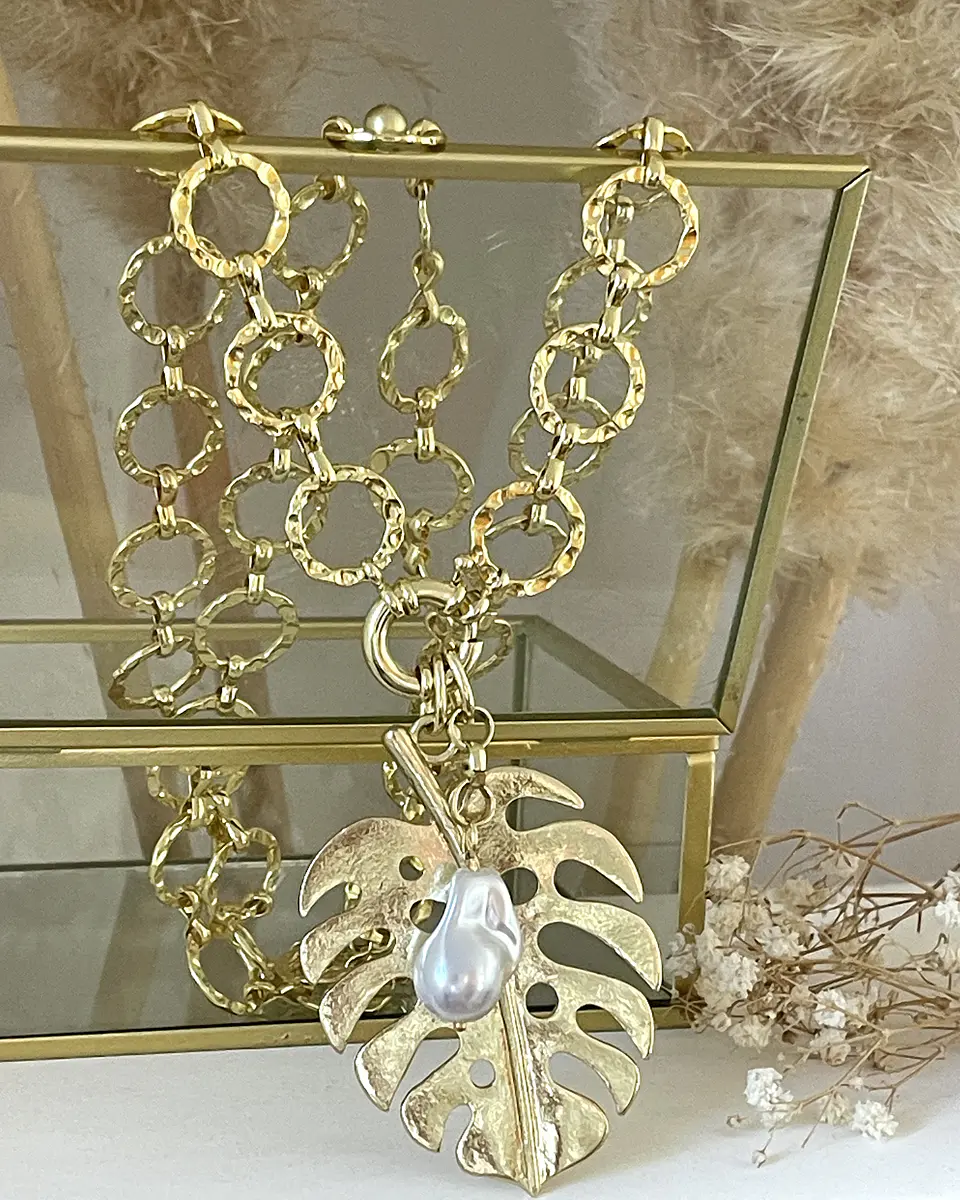 Collar XL Maxi Hoja con Perla Gold 3