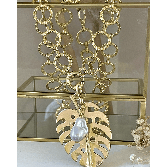 Collar XL Maxi Hoja con Perla Gold